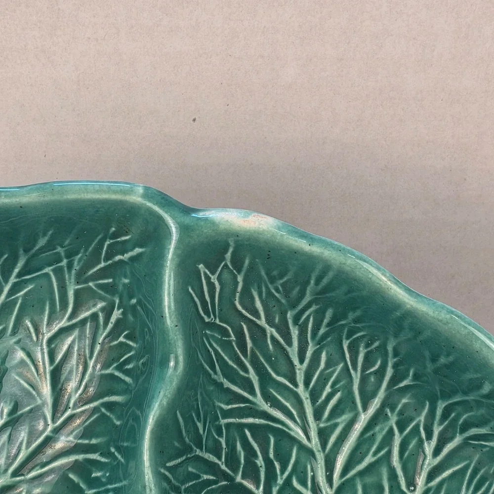 VTG Majolica Cabbage Leaf 5-Section Serving Dish‎ California Pottery R111 Green